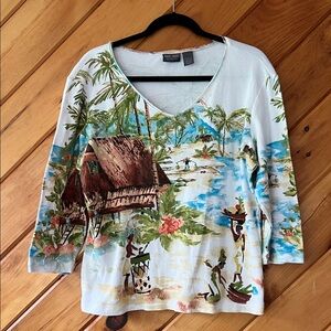 Chico's Additions Tropical Top Women’s 2 US 12 Large coastal